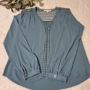 Lovestitch Blue Eyelet Vneck Slight Hi-Lo Tunic